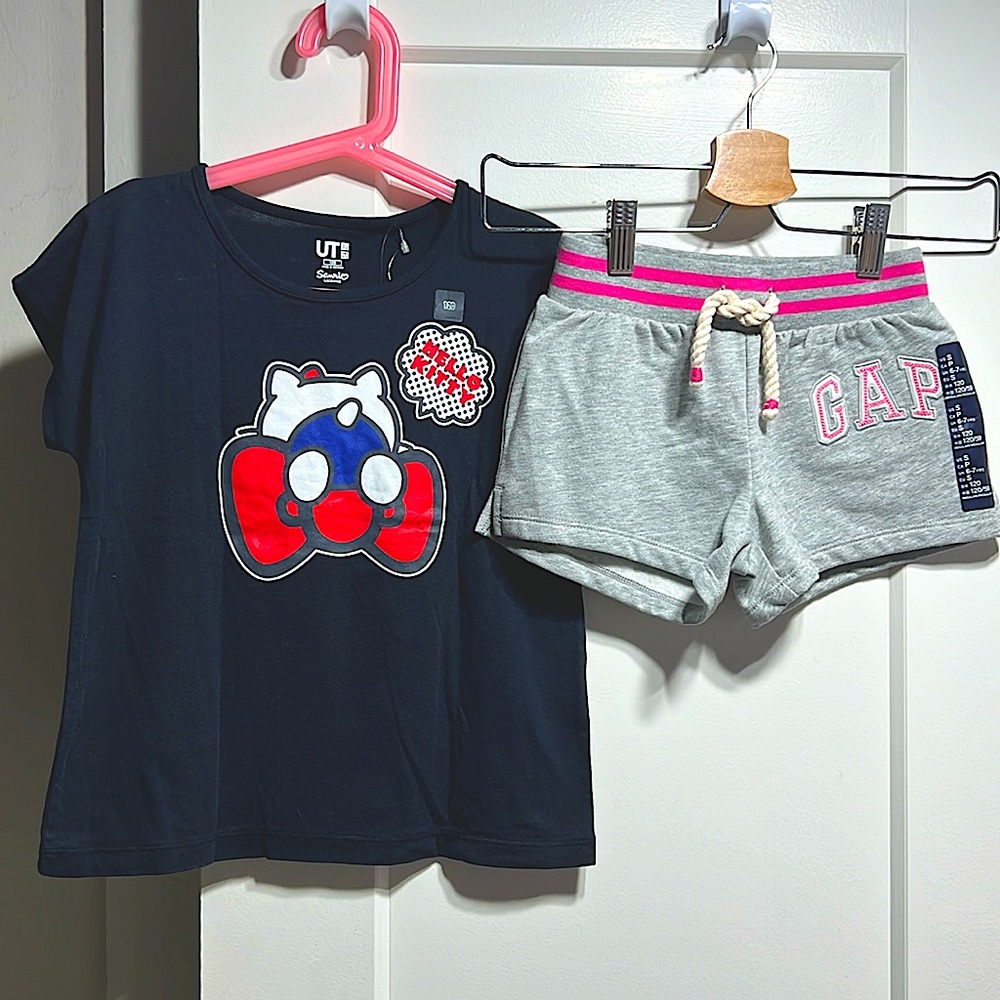 Lot of 2: NWT Uniqlo x Sanrio License Hello Kitty tee, Gap Kids lounge shorts